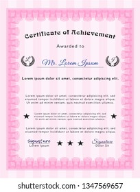 Pink Certificate diploma or award template. With quality background. Sophisticated design. Customizable, Easy to edit and change colors. 