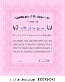 Pink Certificate diploma or award template. Modern design. Printer friendly. Detailed. 
