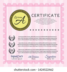 Pink Certificate diploma or award template. Nice design. Printer friendly. Vector illustration. 