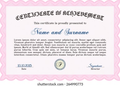 Plantilla de diploma o certificado rosa