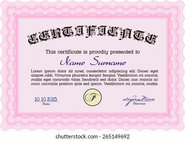 Plantilla de diploma o certificado rosa 