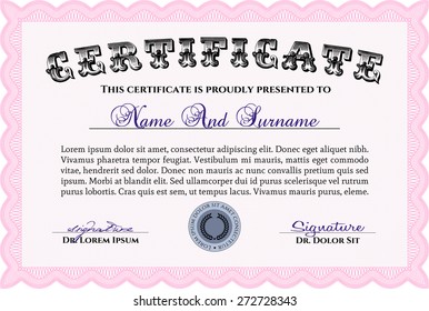 Plantilla de diploma o certificado rosa