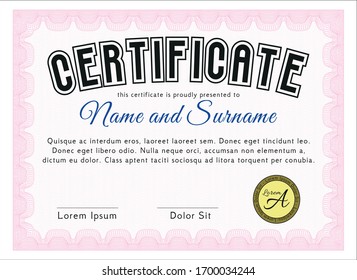 Plantilla de diploma o certificado rosa. Con fondo. Diseño de patrón de dinero. Personalizable, Fácil de editar y cambiar de color. 