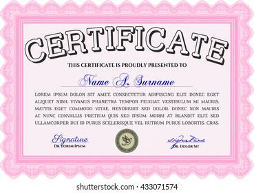 Pink Certificate Diploma Template Background Good Stock Vector (Royalty ...