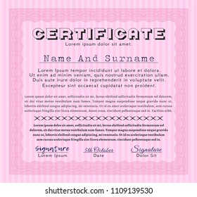 Pink Certificate or diploma template. With complex linear background. Customizable, Easy to edit and change colors. Artistry design. 