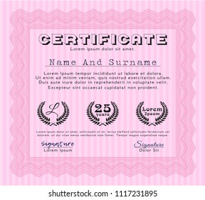 Pink Certificate or diploma template. With complex linear background. Modern design. Customizable, Easy to edit and change colors. 