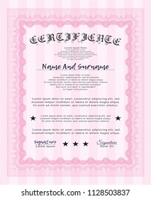 Pink Certificate or diploma template. Complex background. Cordial design. Customizable, Easy to edit and change colors. 