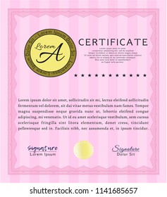 Pink Certificate or diploma template. With complex background. Money Pattern design. Detailed. 
