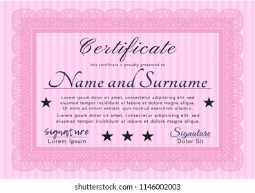 Pink Certificate or diploma template. With complex background. Good design. Customizable, Easy to edit and change colors. 