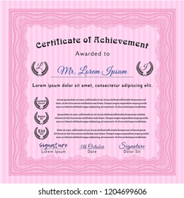Pink Certificate or diploma template. With complex linear background. Customizable, Easy to edit and change colors. Excellent design. 