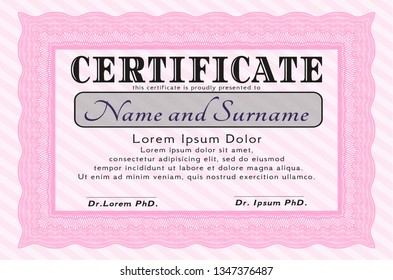 Pink Certificate or diploma template. With complex background. Customizable, Easy to edit and change colors. Money Pattern design. 