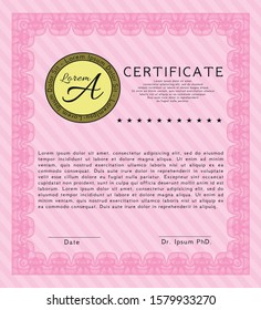 Pink Certificate or diploma template. With complex linear background. Superior design. Customizable, Easy to edit and change colors. 