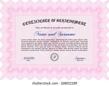 Pink certificate or diploma template. Complex design.