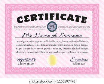 Pink Certificate or diploma template. Customizable, Easy to edit and change colors. With quality background. Beauty design. 