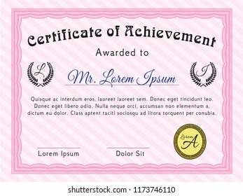 Pink Certificate or diploma template. Customizable, Easy to edit and change colors. With background. Retro design. 