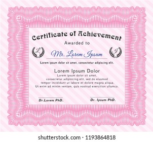 Pink Certificate or diploma template. Customizable, Easy to edit and change colors. Easy to print. Nice design. 