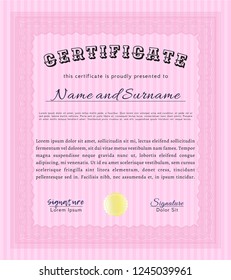 Pink Certificate or diploma template. Customizable, Easy to edit and change colors. With background. Money style design. 