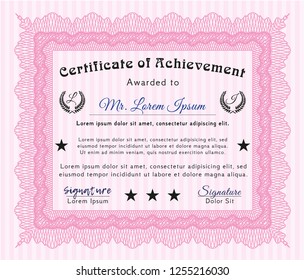 Pink Certificate or diploma template. Customizable, Easy to edit and change colors. With guilloche pattern and background. Beauty design. 