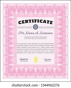 Pink Certificate or diploma template. Customizable, Easy to edit and change colors. Complex background. Perfect design. 