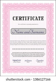 Pink Certificate or diploma template. Customizable, Easy to edit and change colors. With background. Modern design. 
