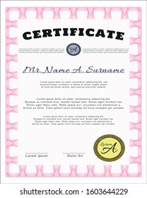 Pink Certificate or diploma template. Customizable, Easy to edit and change colors. With linear background. Artistry design. 