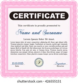 Pink Certificate or diploma template. Customizable, Easy to edit and change colors. Easy to print. Cordial design. 
