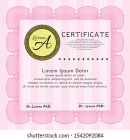 Pink Certificate or diploma template. Detailed. With quality background. Money style design. 