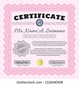 Pink Certificate or diploma template. Easy to print. Vector illustration. Money Pattern design. 