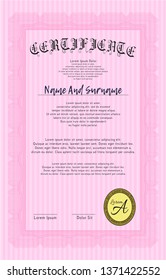 Pink Certificate or diploma template. Easy to print. Detailed. Sophisticated design. 