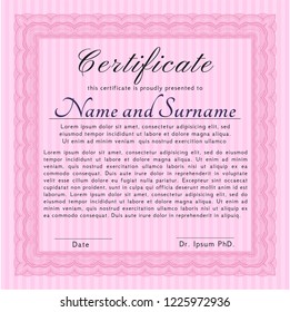Pink Certificate or diploma template. Elegant design. Printer friendly. Customizable, Easy to edit and change colors. 