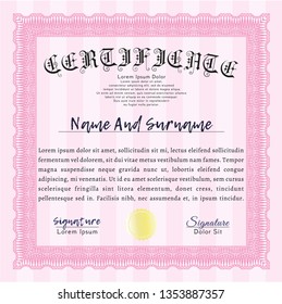 Pink Certificate or diploma template. Elegant design. Detailed. With quality background. 