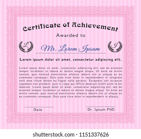 Pink Certificate or diploma template. Excellent design. Complex background. Customizable, Easy to edit and change colors. 