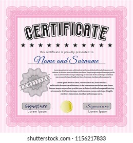 Pink Certificate or diploma template. Excellent design. With great quality guilloche pattern. Customizable, Easy to edit and change colors. 