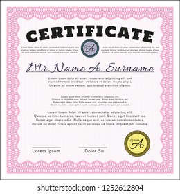 Pink Certificate or diploma template. Good design. With linear background. Detailed. 