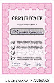 Pink Certificate or diploma template. Modern design. With linear background. Detailed. 
