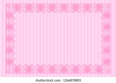 Pink Certificate or diploma template. Money design. Customizable, Easy to edit and change colors. Complex background. 