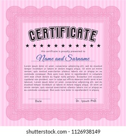 Pink Certificate or diploma template. Nice design. With quality background. Vector illustration. 