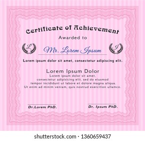 Pink Certificate or diploma template. Perfect design. Easy to print. Customizable, Easy to edit and change colors. 