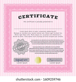 Pink Certificate or diploma template. With quality background. Customizable, Easy to edit and change colors. Modern design. 