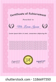 Pink Certificate or diploma template. Superior design. Customizable, Easy to edit and change colors. With guilloche pattern. 