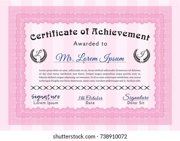 Pink Diploma Template Linear Background Detailed Stock Vector (Royalty ...