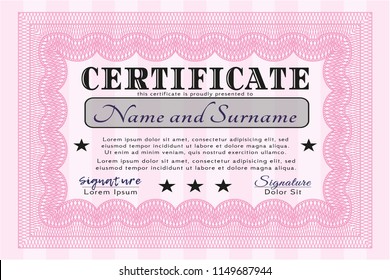 Pink Certificate. Easy to print. Good design. Customizable, Easy to edit and change colors. 