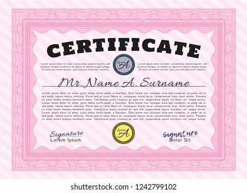 Pink Certificate. Easy to print. Money design. Customizable, Easy to edit and change colors. 