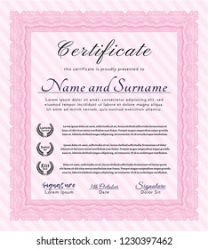 Pink Certificate. Excellent design. Printer friendly. Detailed. 