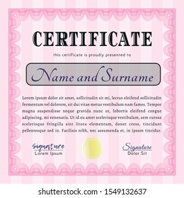 Pink Certificate. Good design. Printer friendly. Detailed. 