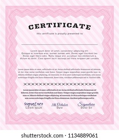 Pink Certificate. With great quality guilloche pattern. Customizable, Easy to edit and change colors. Retro design. 
