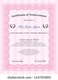 Pink Certificate. With great quality guilloche pattern. Beauty design. Detailed. 