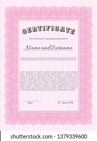 Pink Certificate. With great quality guilloche pattern. Modern design. Vector illustration. 