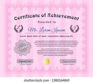 Pink Certificate. With great quality guilloche pattern. Artistry design. Vector illustration. 