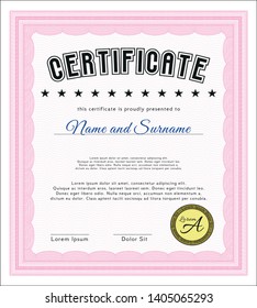 Pink Certificate. With great quality guilloche pattern. Money Pattern. Customizable, Easy to edit and change colors. 